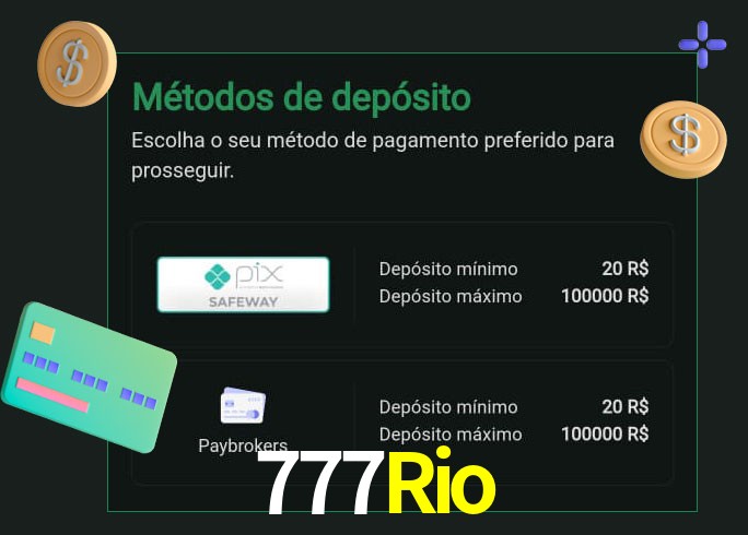 O cassino 777Rio oferece uma grande variedade de métodos de pagamento